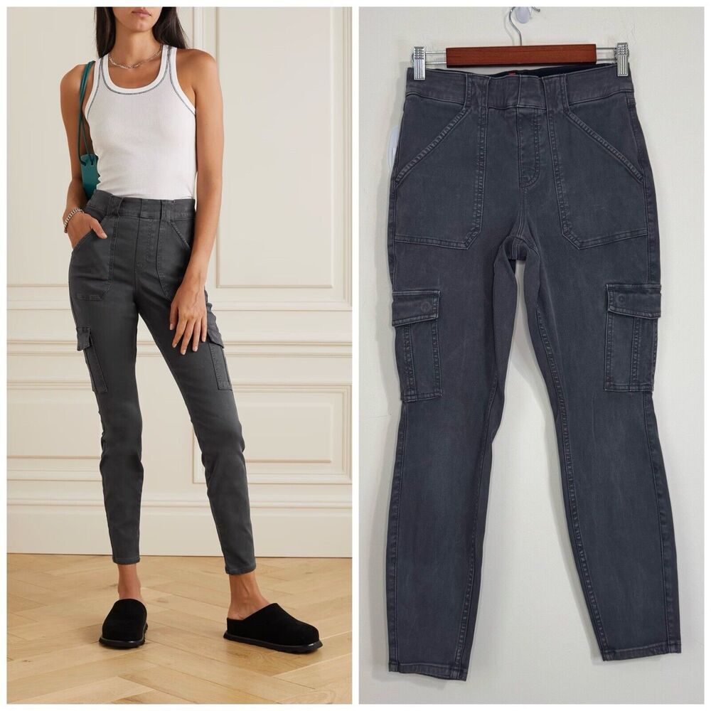 Spanx Twill Tapered Cargo Pants Size M Gray Pull-on Stretch Elastic Waist